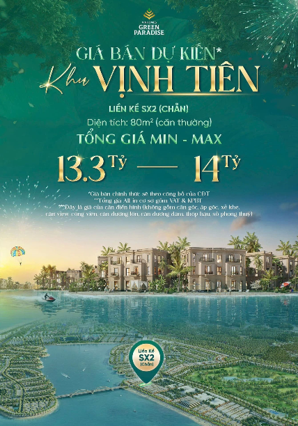 Giá dự kiến liền kề SX2 Vịnh Tiên diện tích 80 mét vuông